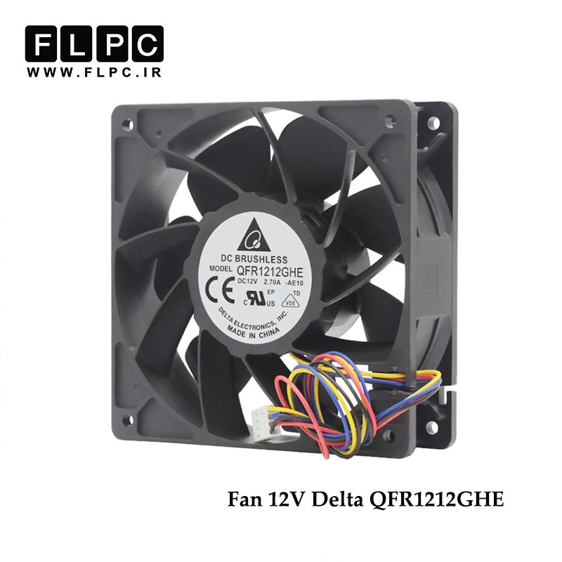 فن مخصوص ماینر 12 ولت  Delta QFR1212GHE 12V 2.70A 12038 12CM Bitcoin Miner FAN 12cm