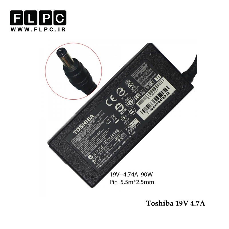 آداپتور لپ تاپ توشیبا 19ولت 4.7 آمپر 90 وات / Toshiba Laptop Adaptor 19V 4.7A 90W