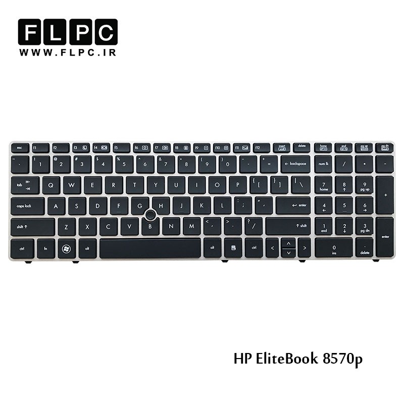 کیبورد لپ تاپ اچ پی HP Laptop Keyboard EliteBook 8570p مشکی-با موس-با فریم نقره ای