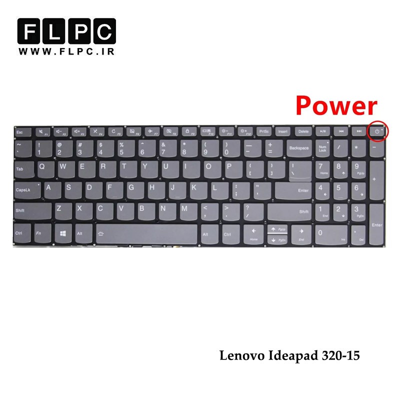 کیبورد لپ تاپ لنوو Lenovo Ideapad 320-15 نوک مدادی-اینترکوچک-بدون فریم-به همراه کلید پاور