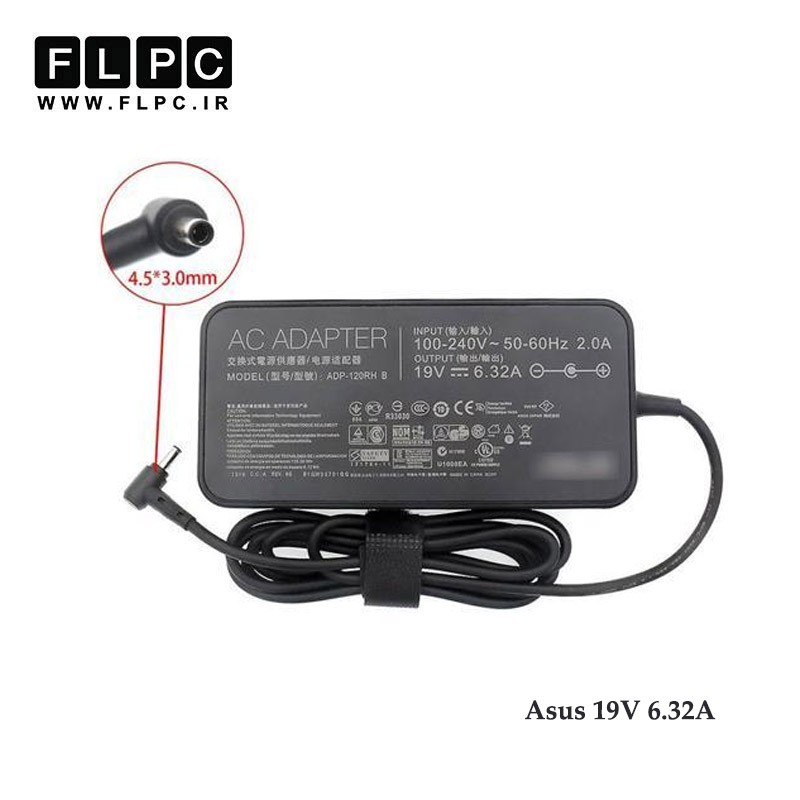 آداپتور لپ تاپ ایسوس Asus 19V 6.32A Slim Org Plus _4.5*3.0 زنبوکی سوزن دار