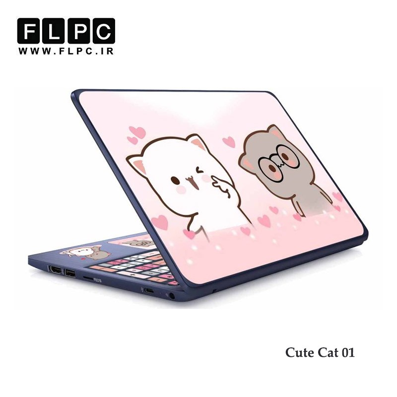 استیکر لپ تاپ مدل Cute Cat 01 به همراه برچسب حروف فارسی