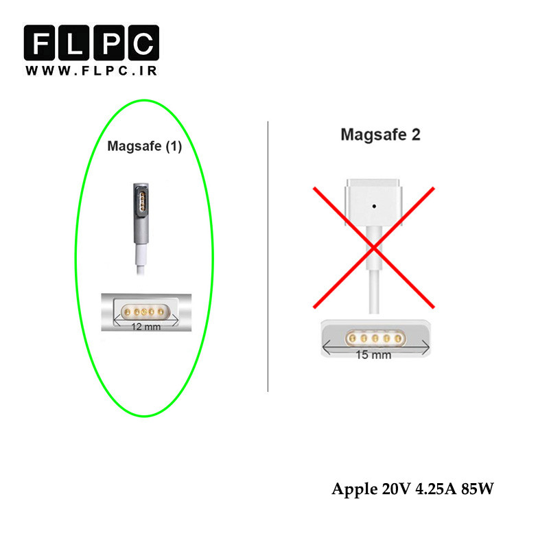 آداپتور لپ تاپ اپل Apple 20V 4.25a 85W Magsafe1 بدون پک
