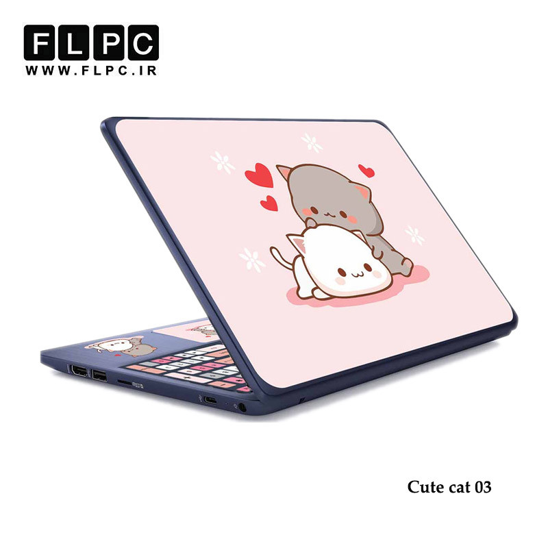 استیکر لپ تاپ طرح گربه ناز مدل Cute Cat 03 به همراه برچسب حروف فارسی