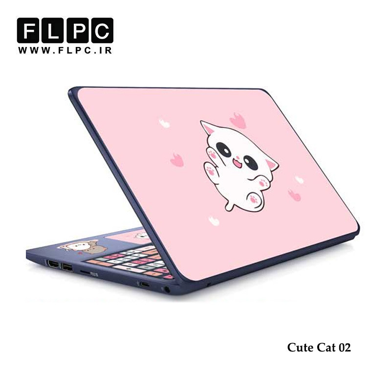استیکر لپ تاپ طرح گربه کوچولو مدل Cute Cat 02 به همراه برچسب حروف فارسی