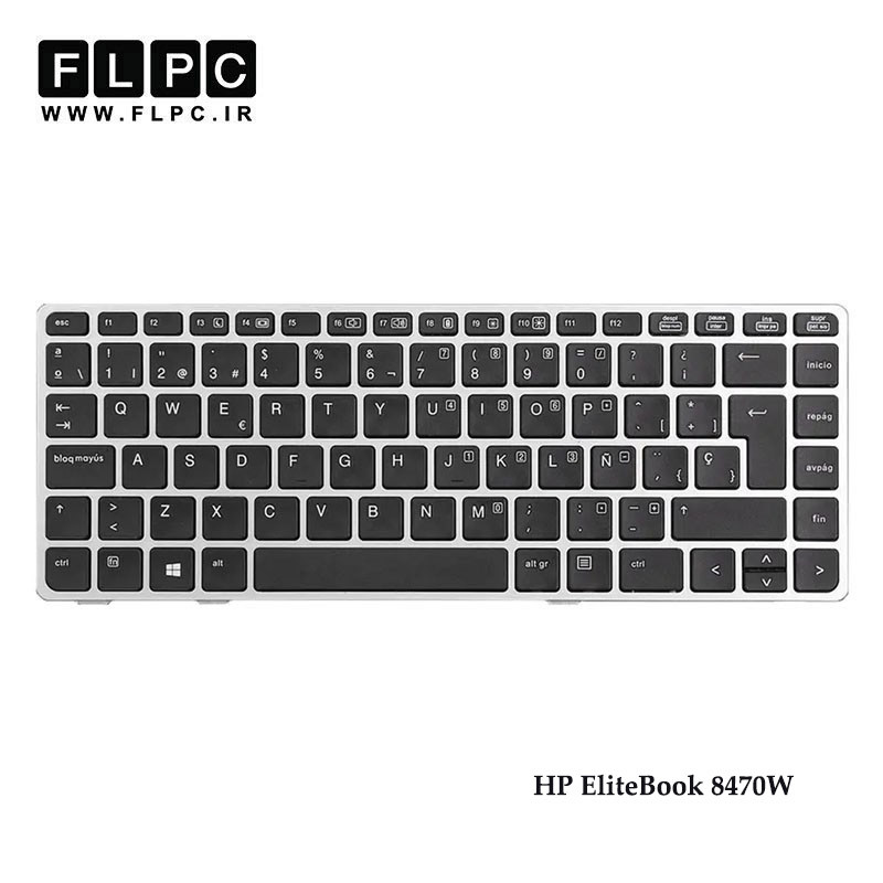 کیبورد لپ تاپ اچ پی HP EliteBook 8470W مشکی-بدون موس-با فریم نقره ای
