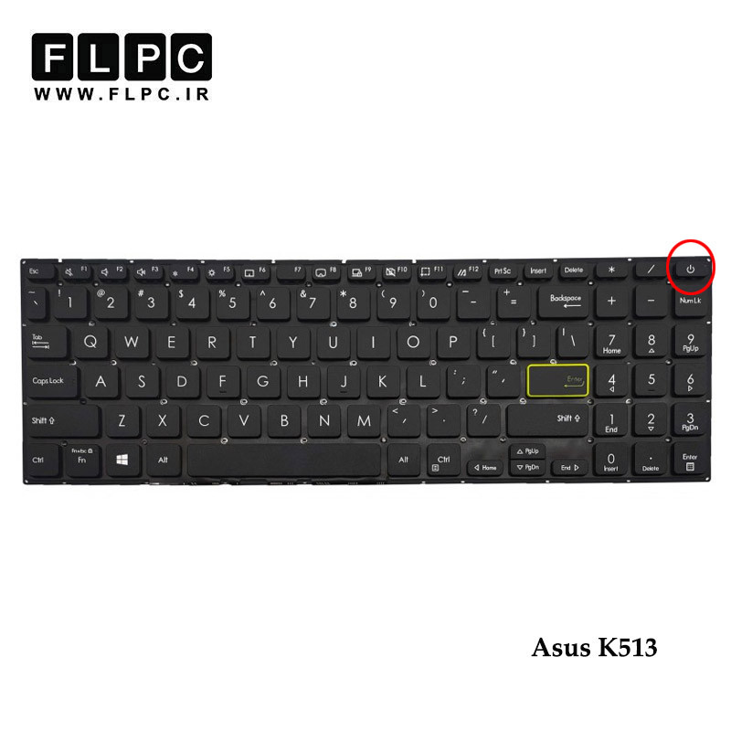 کیبورد لپ تاپ ایسوس Asus K513 مشکی-اینترکوچک-بدون فریم-با دکمه پاور