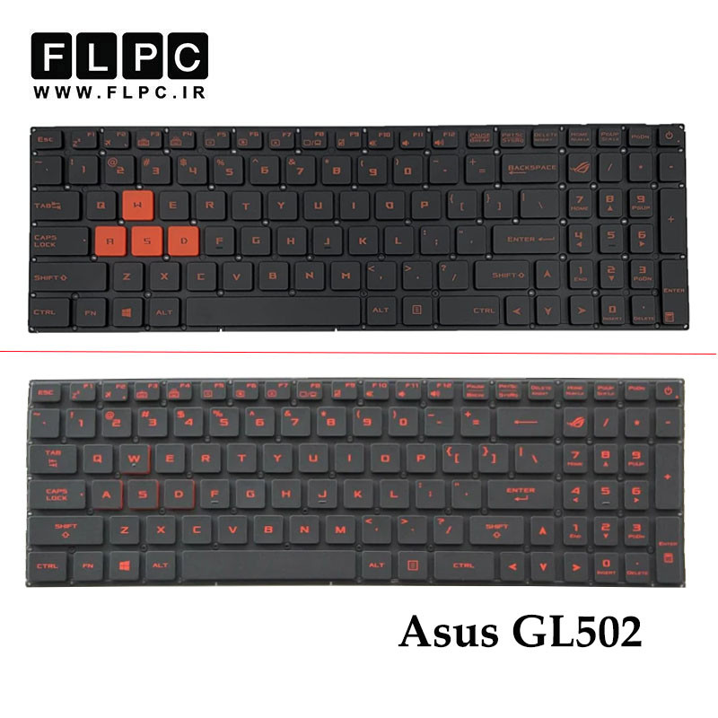 کیبورد لپ تاپ ایسوس Asus GL502 مشکی- اینترکوچک- بدون فریم- با دکمه پاور و بک لایت