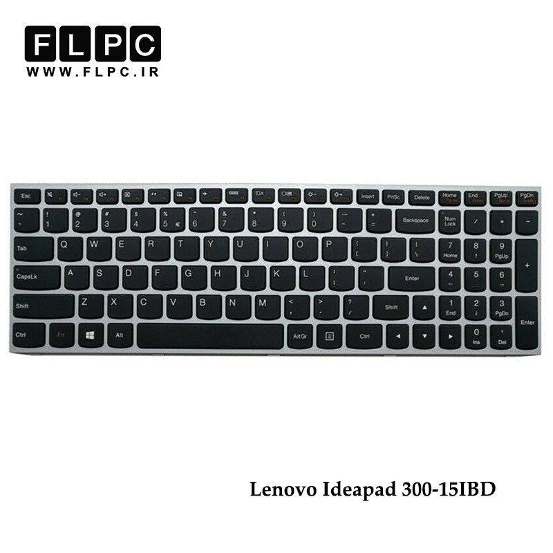 کیبورد لپ تاپ لنوو Lenovo Ideapad 300-15IBD مشکی- با فریم نقره ای- با بک لایت