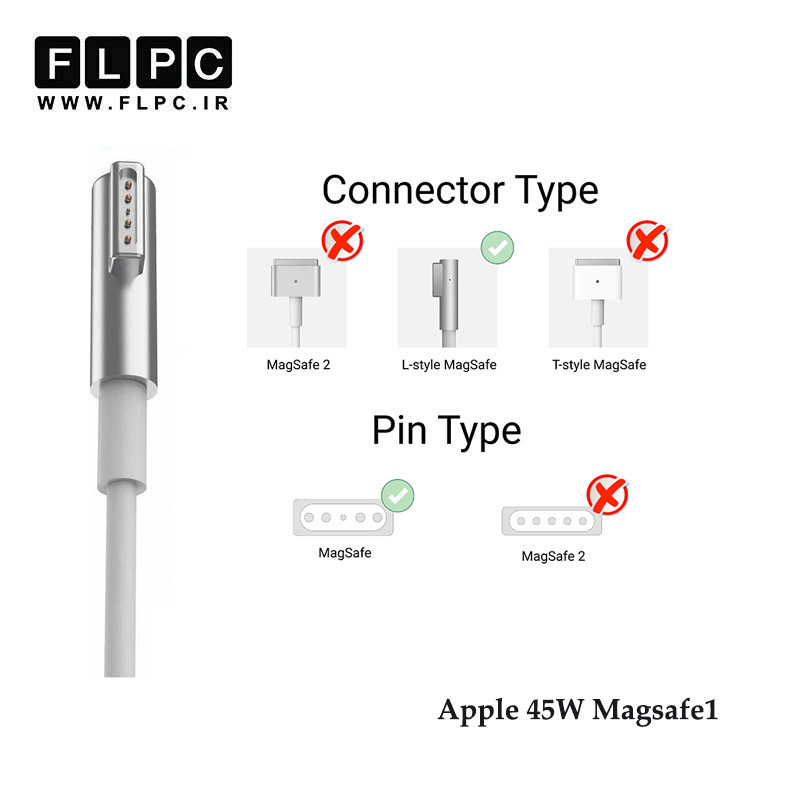 آداپتور لپ تاپ اپل Apple 14.5V 3.1A 45W _Magsafe1 بدون پک