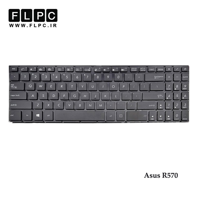 کیبورد لپ تاپ ایسوس Asus R570 مشکی- اینترکوچک- بدون فریم- فلت بلند- با دکمه پاور