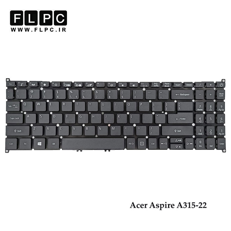 کیبورد لپ تاپ ایسر Acer Aspire A315-22 مشکی- فلت کج با دکمه پاور- اینترکوچک- بدون فریم