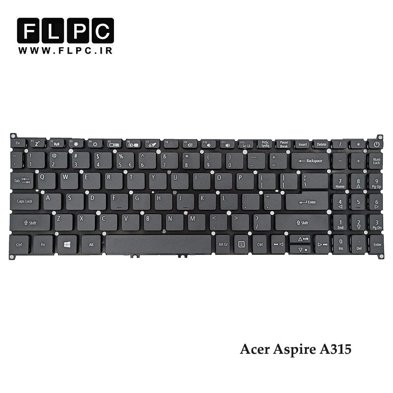 کیبورد لپ تاپ ایسر Acer Aspire A315 مشکی- اینترکوچک- بدون فریم- فلت صاف با دکمه پاور