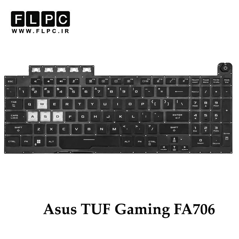 کیبورد لپ تاپ ایسوس Asus TUF Gaming FA706 مشکی- اینترکوچک- بابک لایت- بدون فریم با دکمه پاور