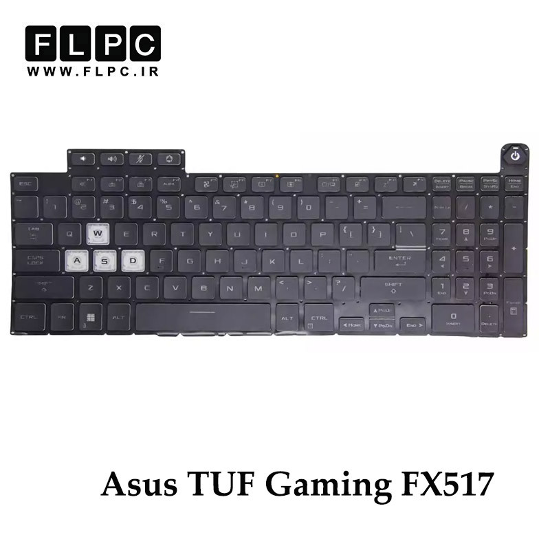 کیبورد لپ تاپ ایسوس Asus TUF Gaming FX517 مشکی- اینترکوچک- بابک لایت- بدون فریم با دکمه پاور