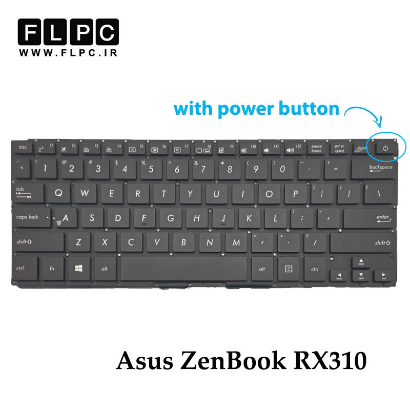 کیبورد لپ تاپ ایسوس Asus ZenBook RX310 مشکی- اینتر کوچک- بدون فریم- با دکمه پاور و بک لایت