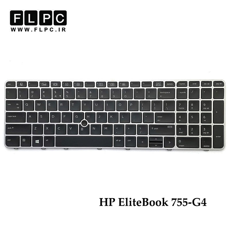 کیبورد لپ تاپ اچ پی HP EliteBook 755-G4 مشکی- با موس و بک لایت- با فریم نقره ای