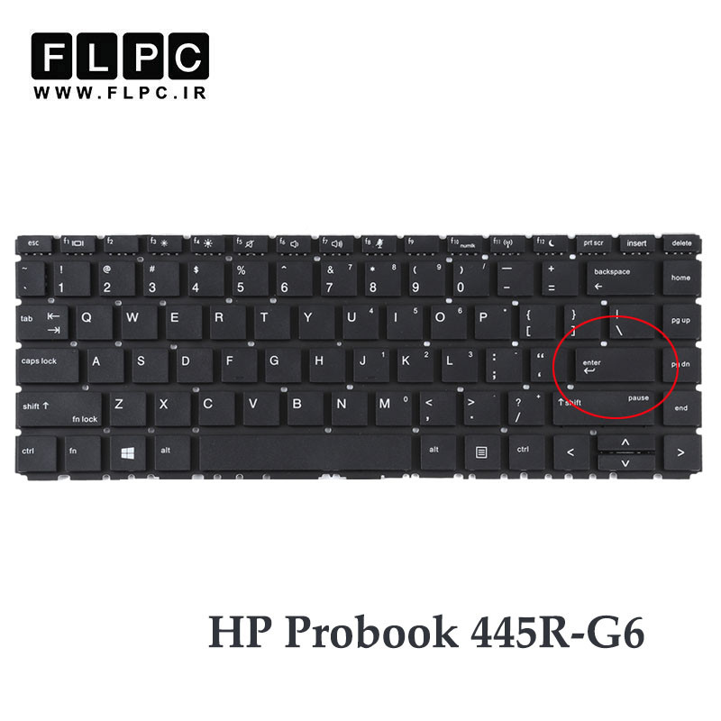 کیبورد لپ تاپ اچ پی HP Probook 445R-G6 مشکی- اینترکوچک- بدون فریم- با بک لایت