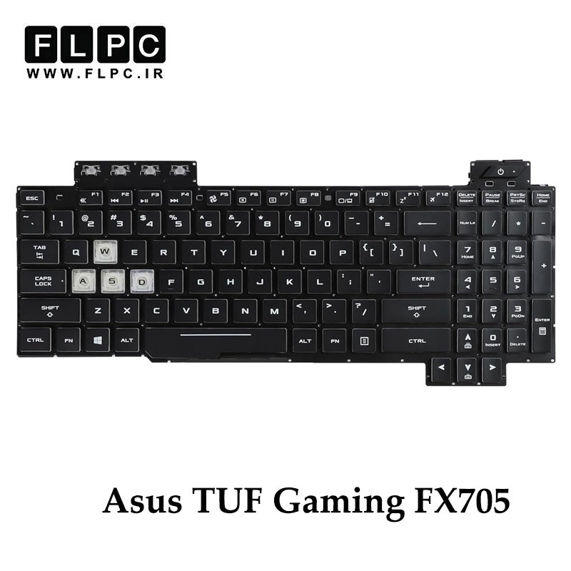 کیبورد لپ تاپ ایسوس Asus TUF Gaming FX705 مشکی- اینترکوچک- بدون فریم- با دکمه پاور و بک لایت