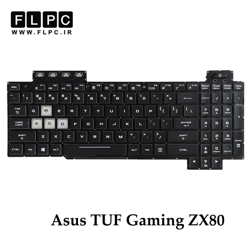 کیبورد لپ تاپ ایسوس Asus TUF Gaming ZX80 مشکی- اینترکوچک- بدون فریم- با دکمه پاور و بک لایت