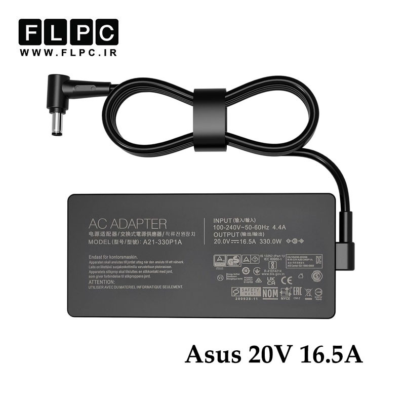 آداپتور لپ تاپ ایسوس Asus 20V 16.5A Slim _6.0*3.7 سوزن دار- کابل PC